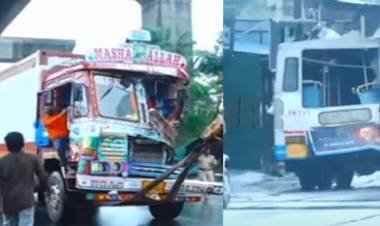 ആലുവ മുട്ടത്ത് കണ്ടെയ്നര്‍ ലോറിയും കെഎസ്ആര്‍ടിസി ബസും തമ്മില്‍ കൂട്ടിയിടിച്ചു അപകടം ; ആറു പേര്‍ക്ക് പരുക്ക്